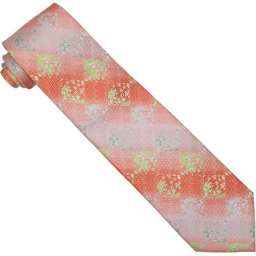 Stacy Adams Collection SA035 Salmon / Lime Green Diamond Design 100% Woven Silk Necktie/Hanky Set